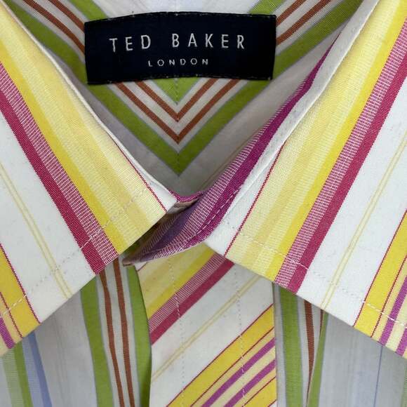Ted Baker London Men's Multicolor Striped Button Down Long Sleeve Shirt - Picture 3 of 4